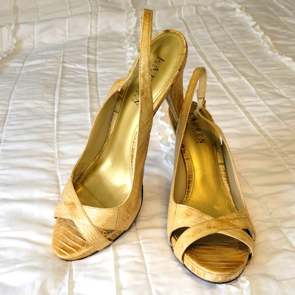 Ralph Lauren Peep Toe Sandals with Heels Tan Color size 8 - Picture 1 of 11
